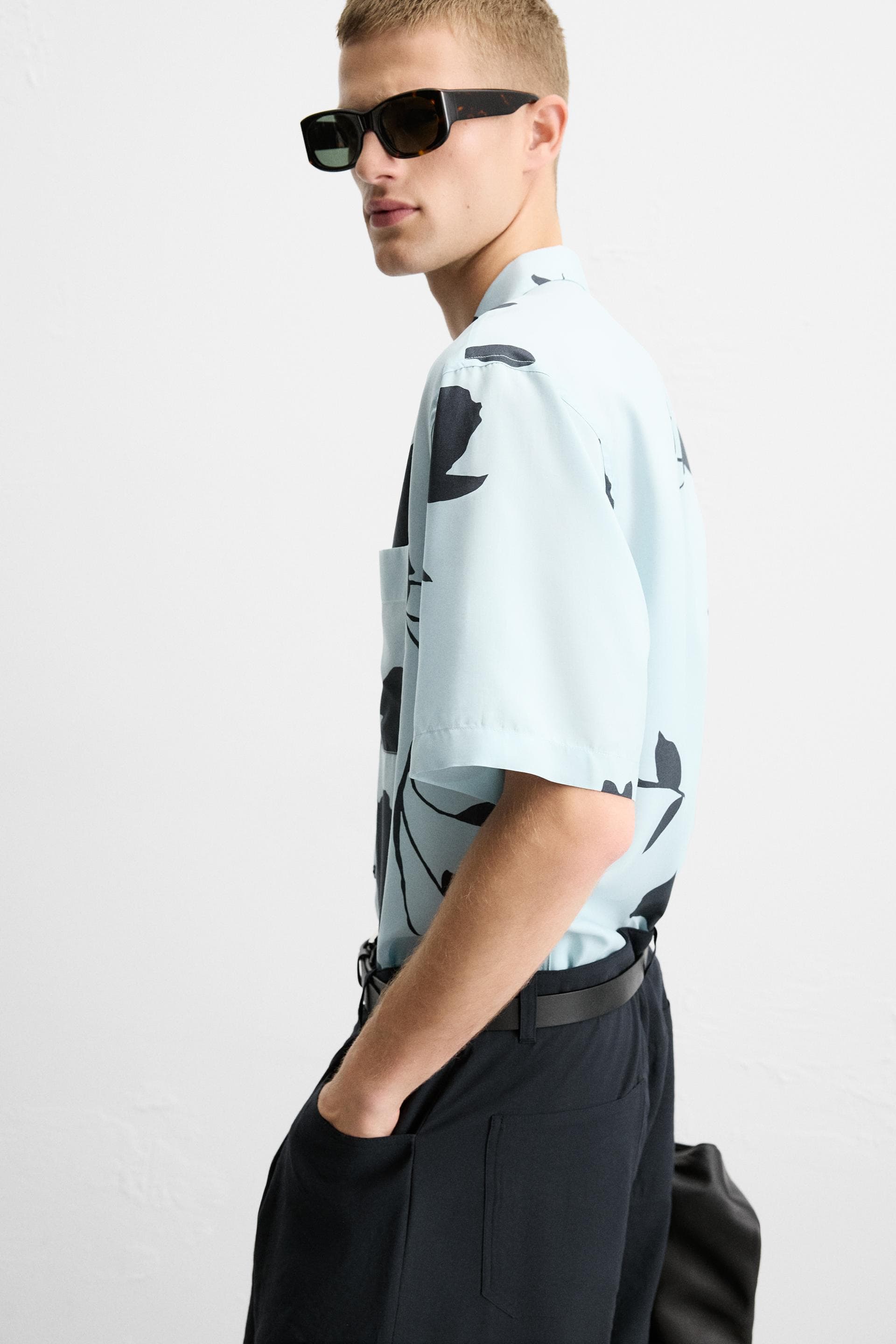 Chemise imprimée manches courtes – Bleu ciel