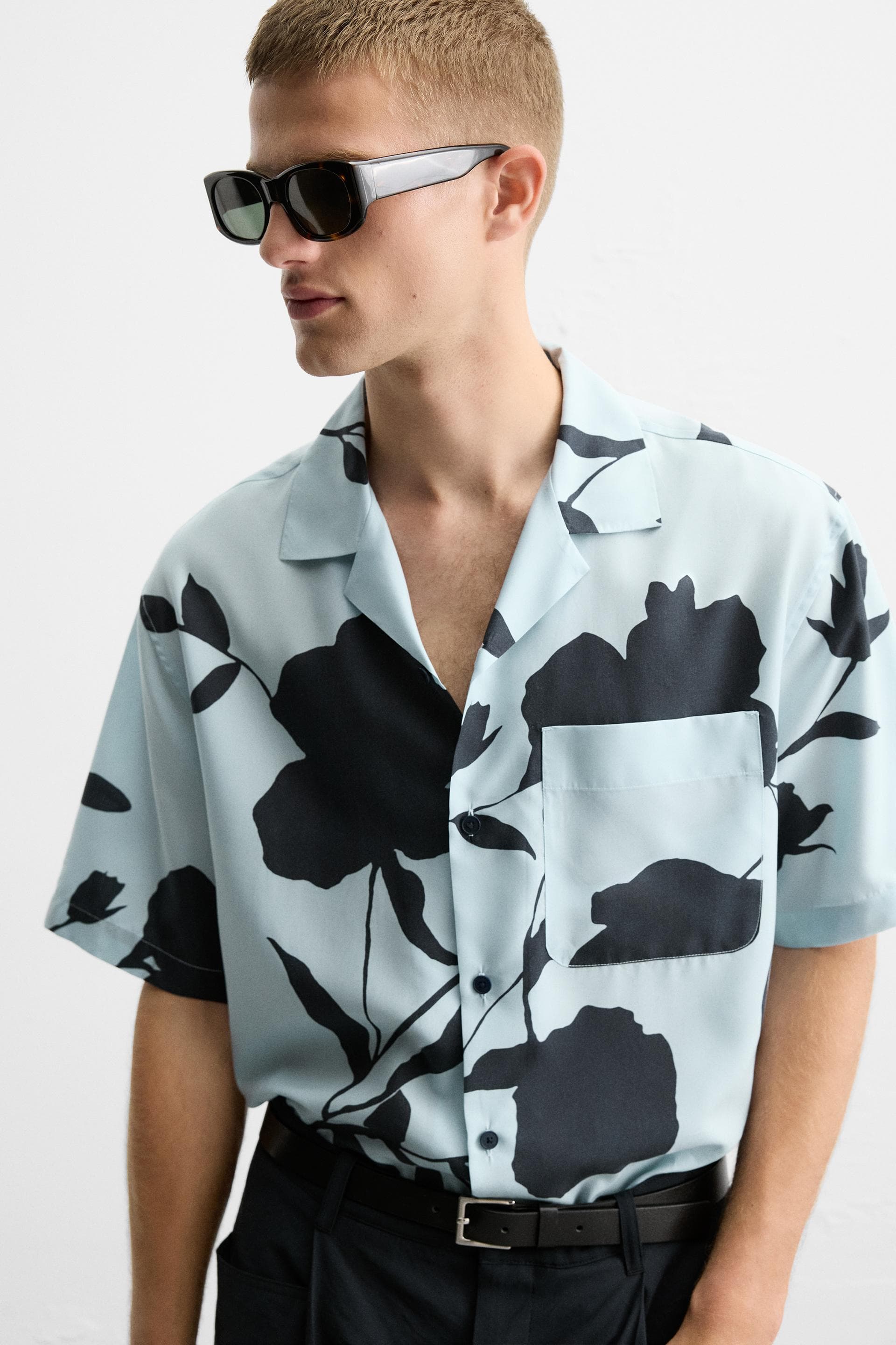 Chemise imprimée manches courtes – Bleu ciel